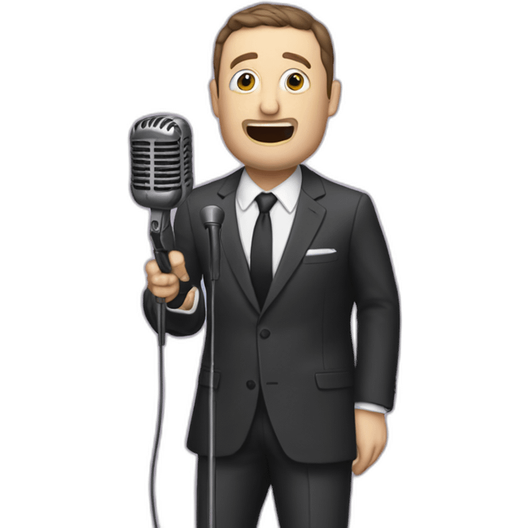 tim robinson in suit singing into microphone stand (full body, ios17, sad) emoji