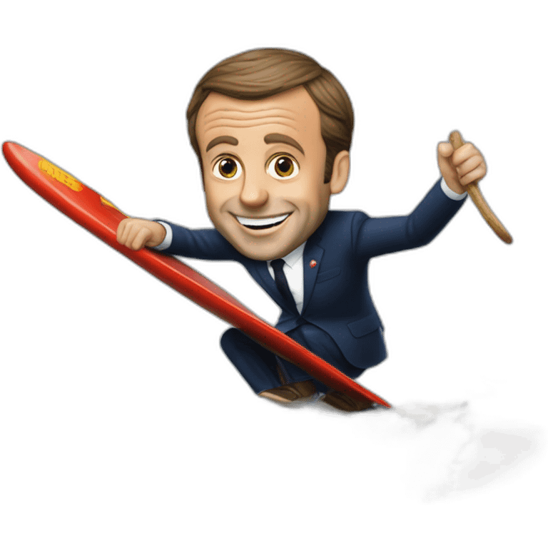 emmanuel macron surfing with a saussage emoji