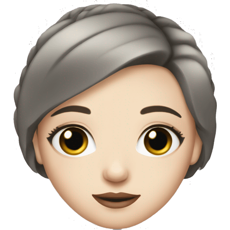 short hair brunette girl with makeup and grey eyes and pale skin  emoji