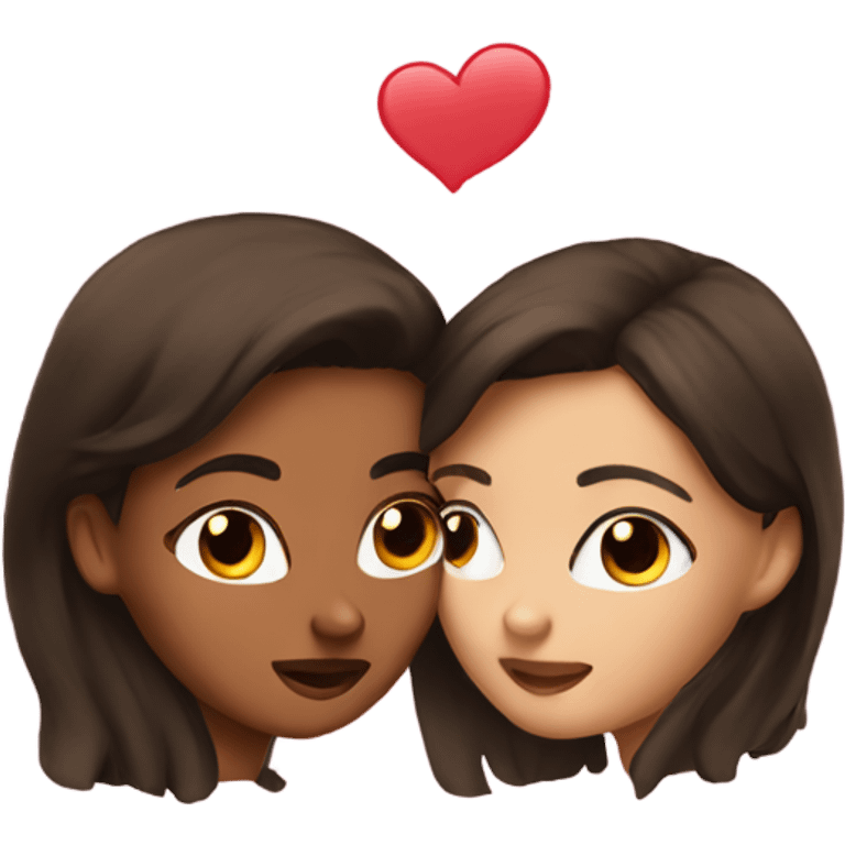 Two brunette girls kissing emoji