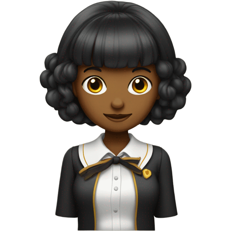 A black schoolgirl with bangs holding a Bengal ocelore emoji