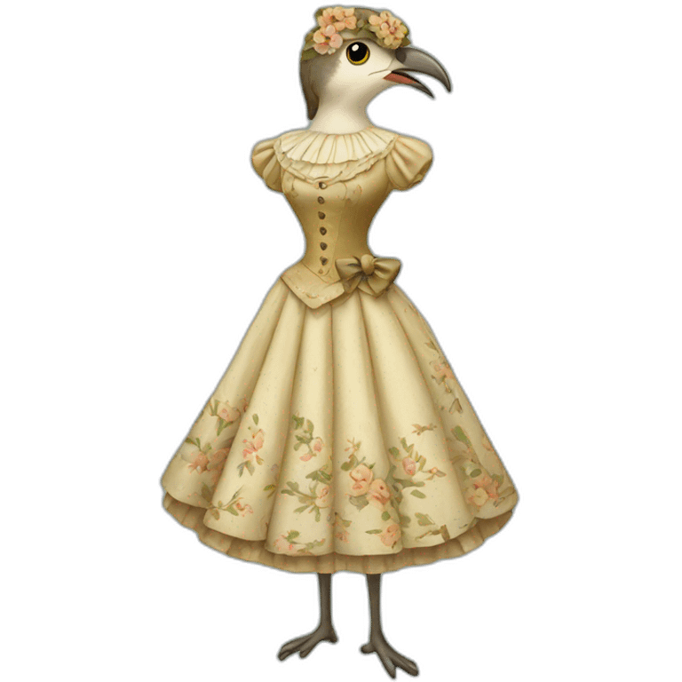 Cuckoo bird wearing a vintage dress emoji