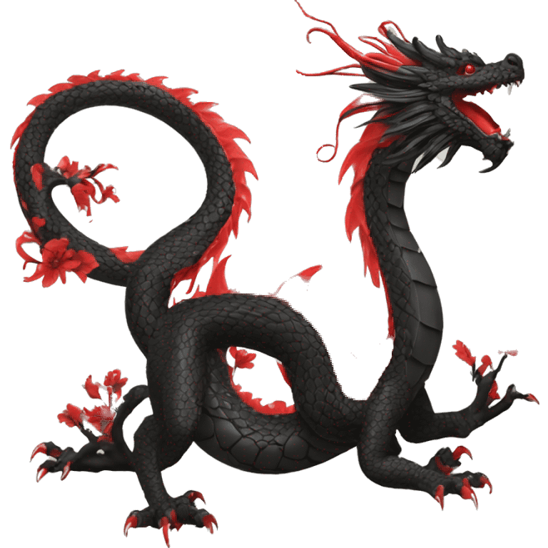 Black and red Eastern dragon serpent intricate patterns floral flowers emoji