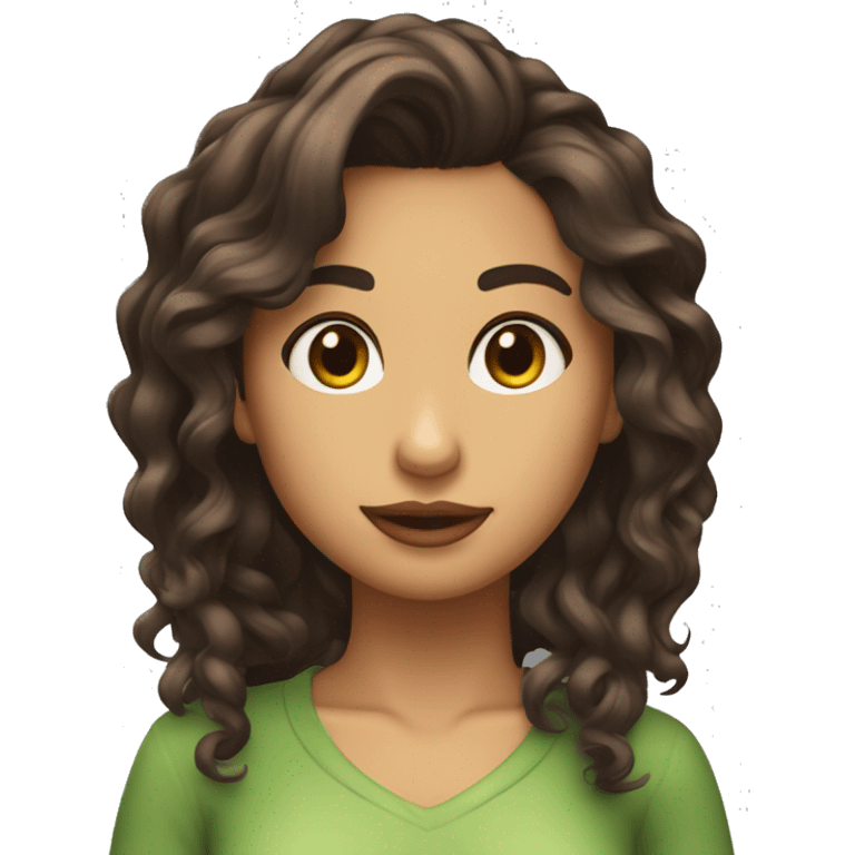 Chica morena con el pelo rizado y castaño con ojos verdes emoji