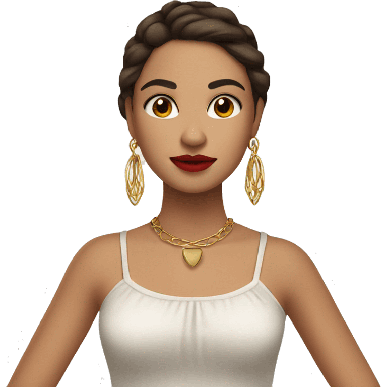 Mexican girl with brown hair brown eyes straight hair red lips and hoop earrings  emoji