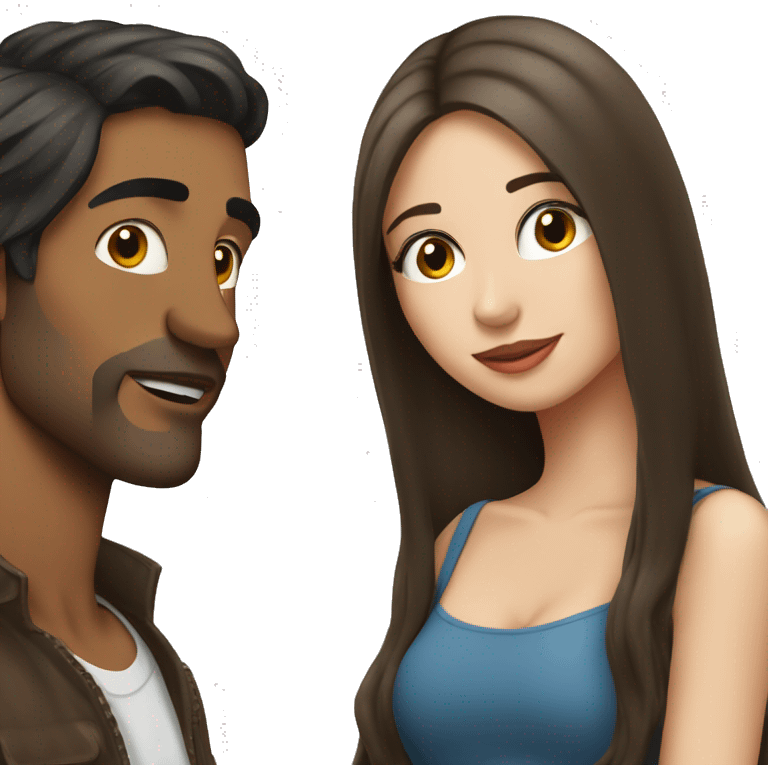 Brunette man with chinhair kissing brunette woman with long hair emoji