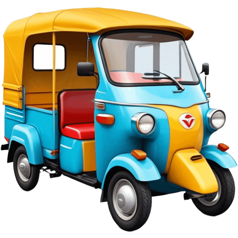 Cinematic Realistic Tuk Tuk Emoji, depicted as a vibrant iconic three-wheeled vehicle with bold colors and a compact design, rendered with crisp textures and dynamic urban lighting that captures its quintessential Thai charm. emoji