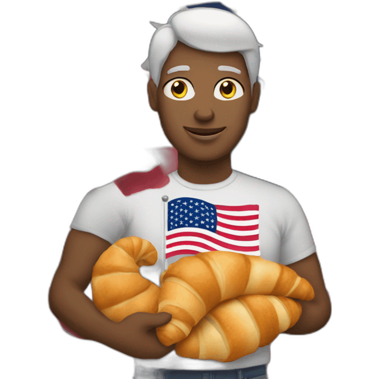 Person holding American flag and croissant emoji