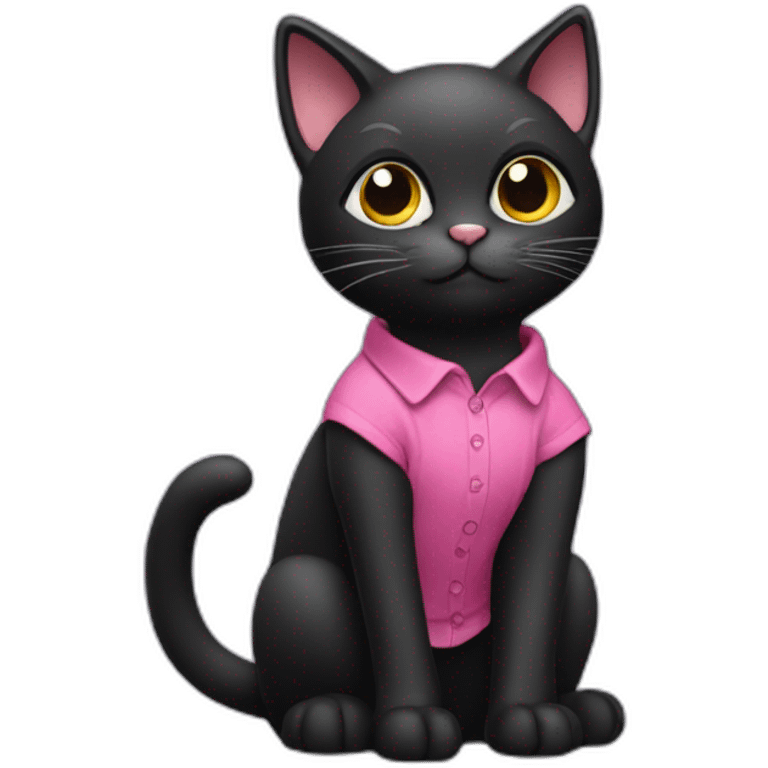 black cat with pink shirt poping emoji