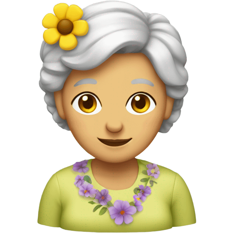 Grandma with a flower in hair emoji