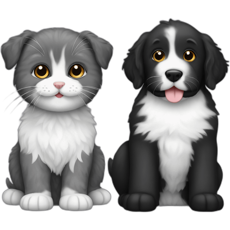 Black labradoodle and white and grey kitten emoji