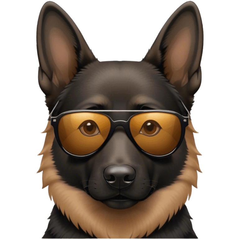 Black German shepherd wearing sunglasses emoji