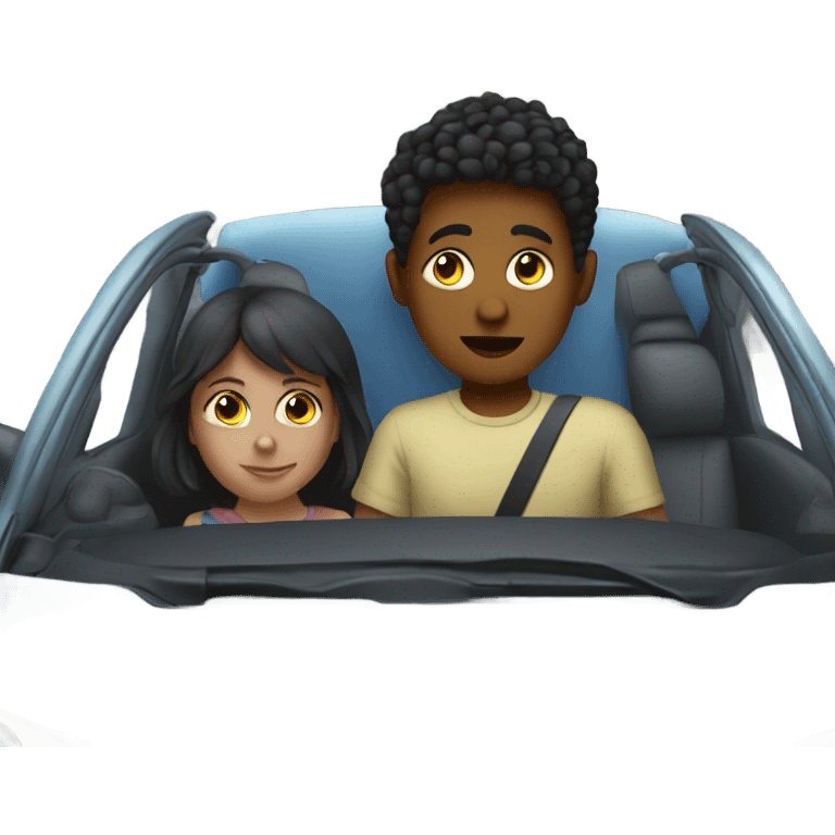 curious boy in car interior with a girl emoji