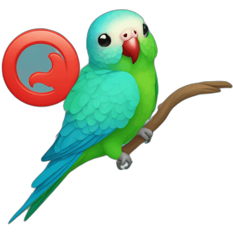 turqouise parakeet with red beek circular emoji