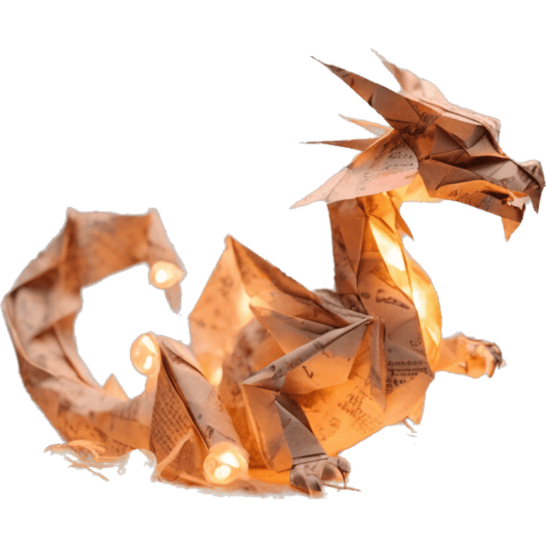 Beige Origami dragon made of newspapers on fire letters on fire burnt paper surrounded by fairy lights swirls covered in dried flowers bokeh floral flowers fire flames emoji