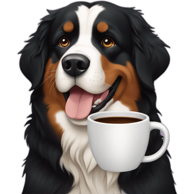 Bernese mountain dog drinking hot coffee emoji