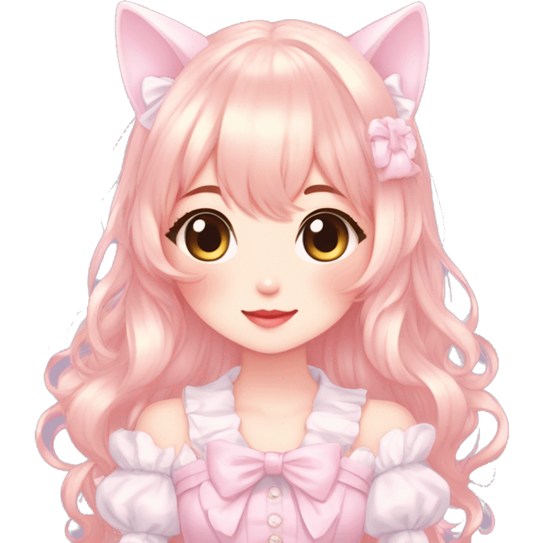 Shiny Blushing Cute Kawaii Beautiful Pastel Lolita Anime Catgirl Trending Style Cottagecore Pastelcore  full body emoji