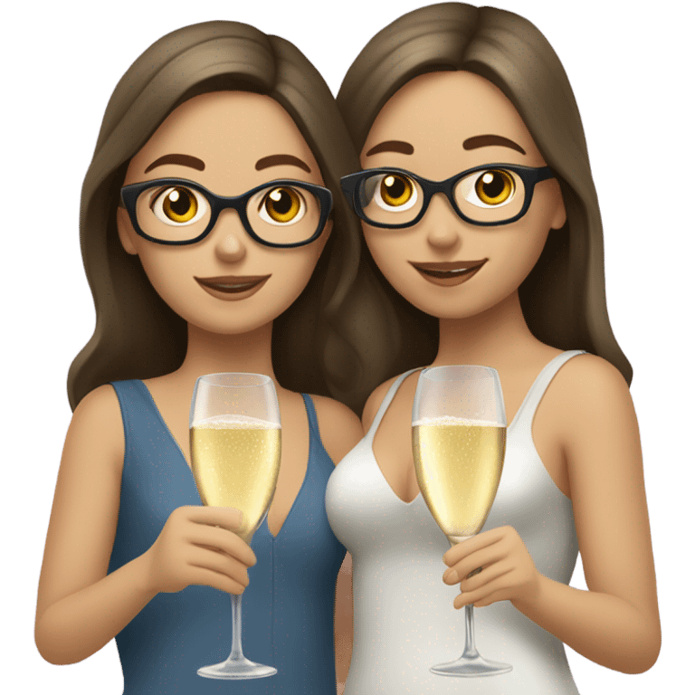 two caucasian brunette girls champagne emoji