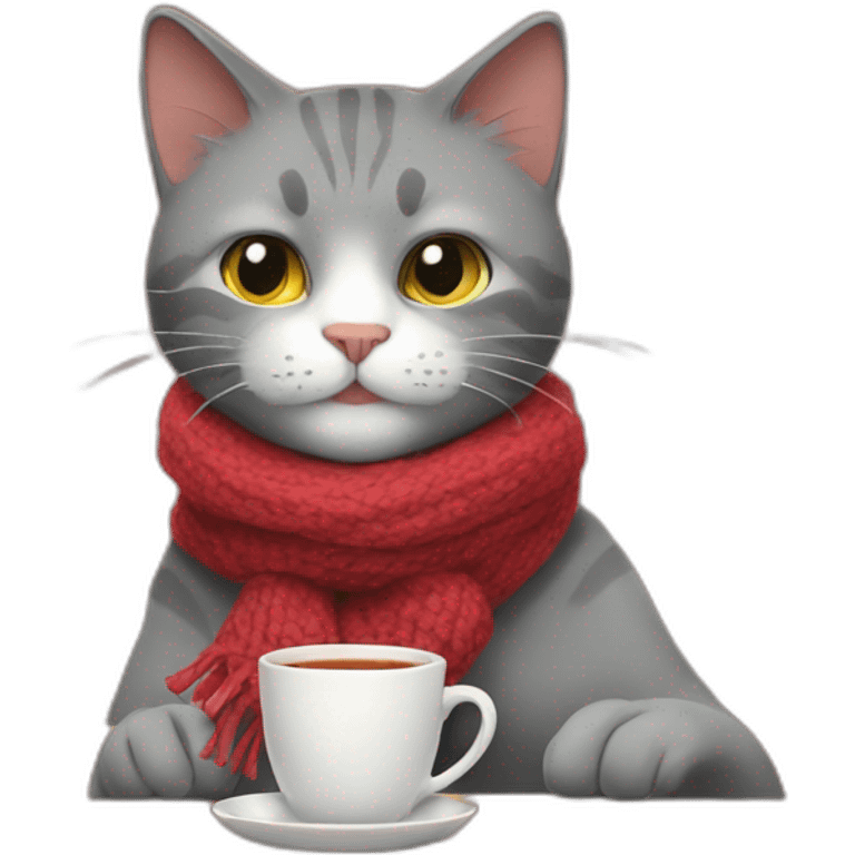 the cat is sick drinking tea with a scarf on his throat emoji