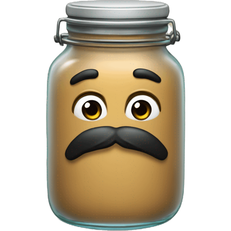 Anthropomorphic Mexican glass jar with a black beard tan skin emoji