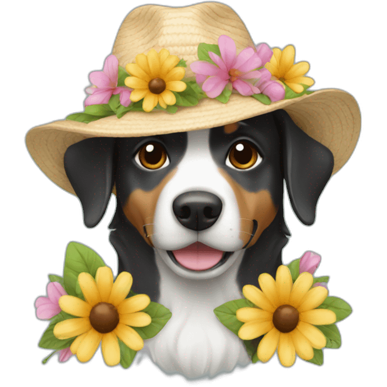 Dog with flowers and a hat  emoji