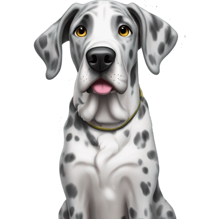 Grey Merle Great Dane playing in the snow emoji