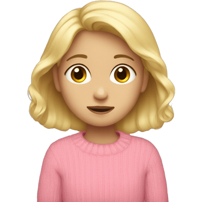 Shy girl with blond Hair and pink sweater emoji