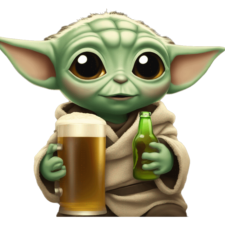 Baby yoda holding a beer emoji