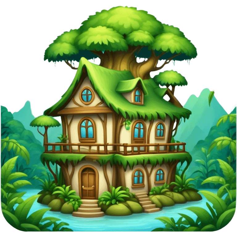 Magical house in the tops of the rainforest emoji