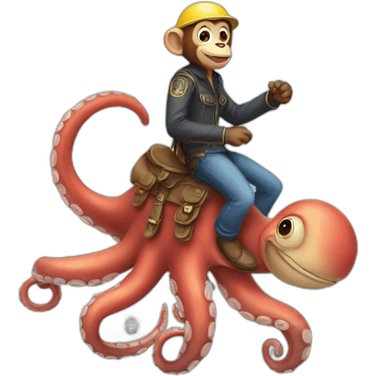 Monkey riding an octopus emoji