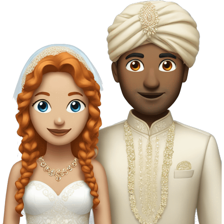 indian groom with a white skin bride with blue eyes and ginger hair emoji