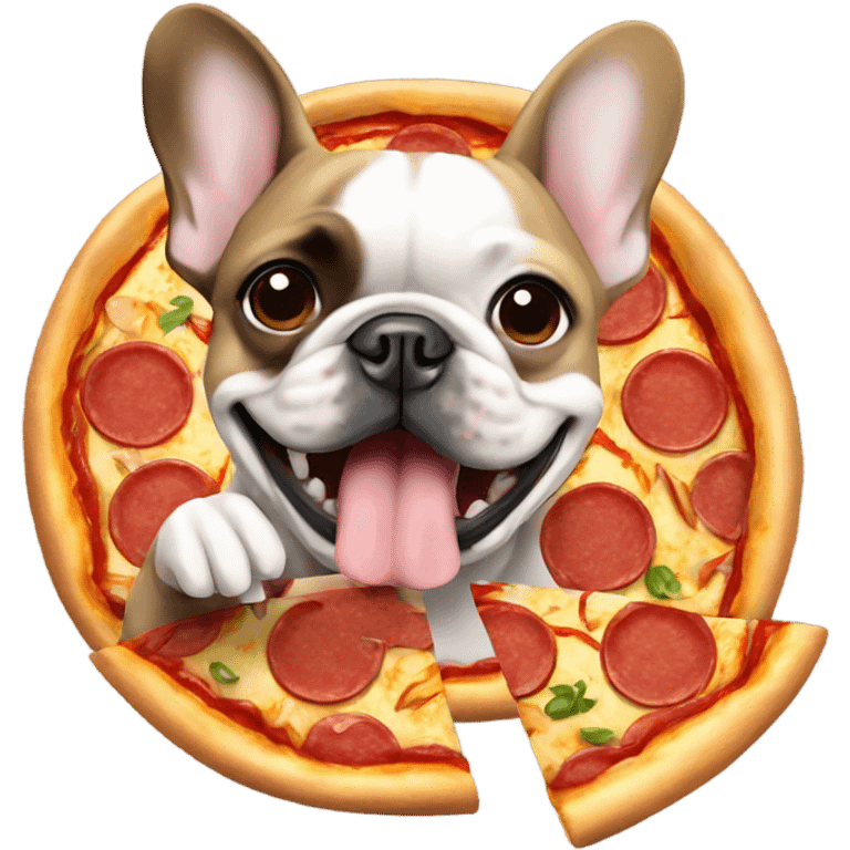 French bulldog  eating  a pizza  emoji