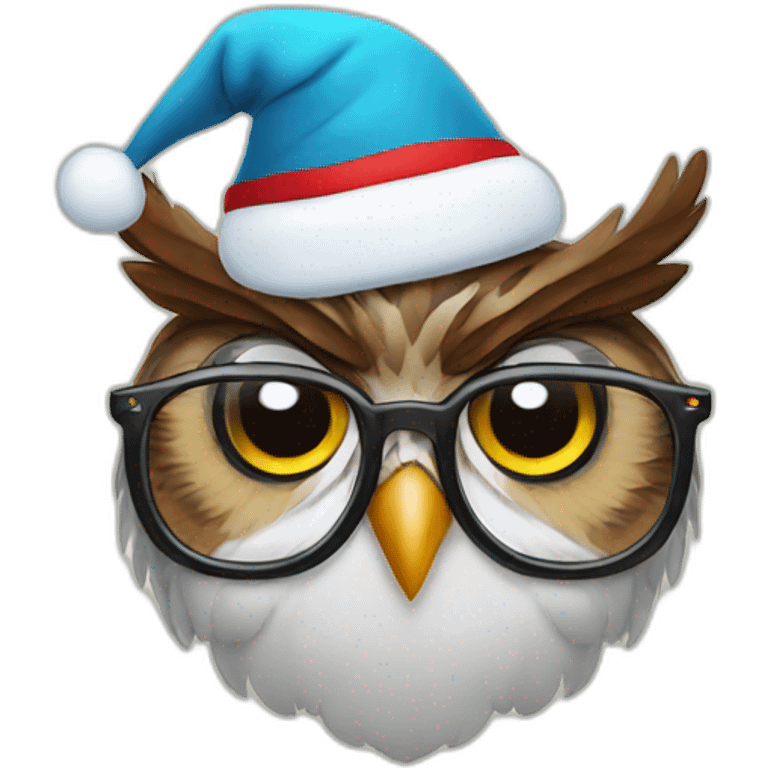 Owl with Christmas hat and glasses emoji