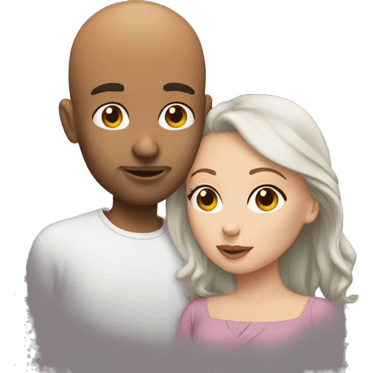 Bald man kissing brown haired girl emoji