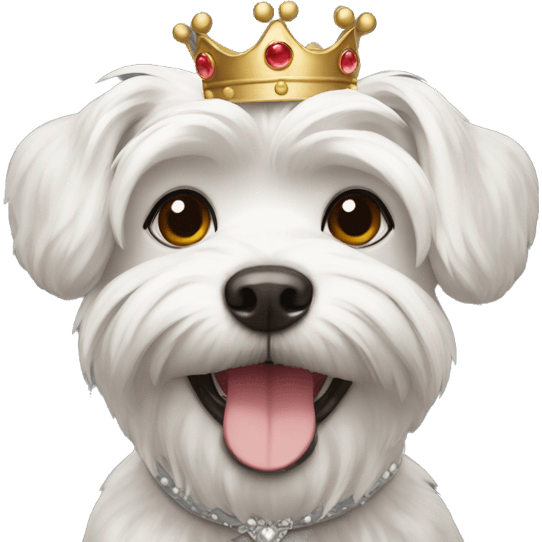 A happy Maltese wearing a crown emoji