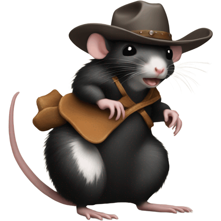 Rat wearing a cowboy hat riding a skunk emoji