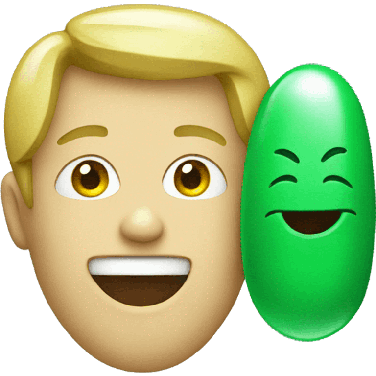 green pill with a smile
 emoji