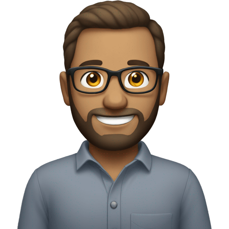 Beardless man with glasses standing with arms crossed and smiling fair skin emoji