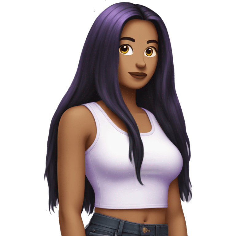 White woman y2k purple tank top with long black hair emoji