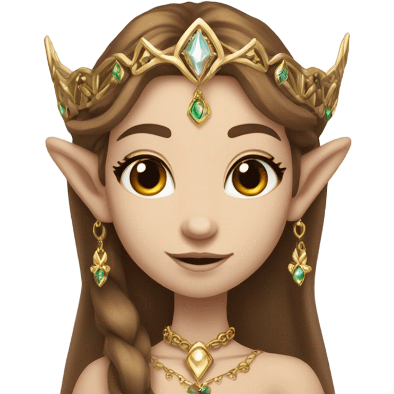 elf princess with pointy ears, white skin, brown hair with jewellery,  emoji