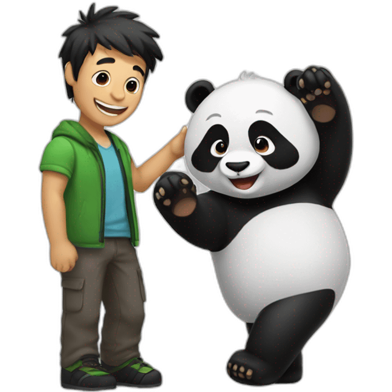 Men saying hi to panda  emoji