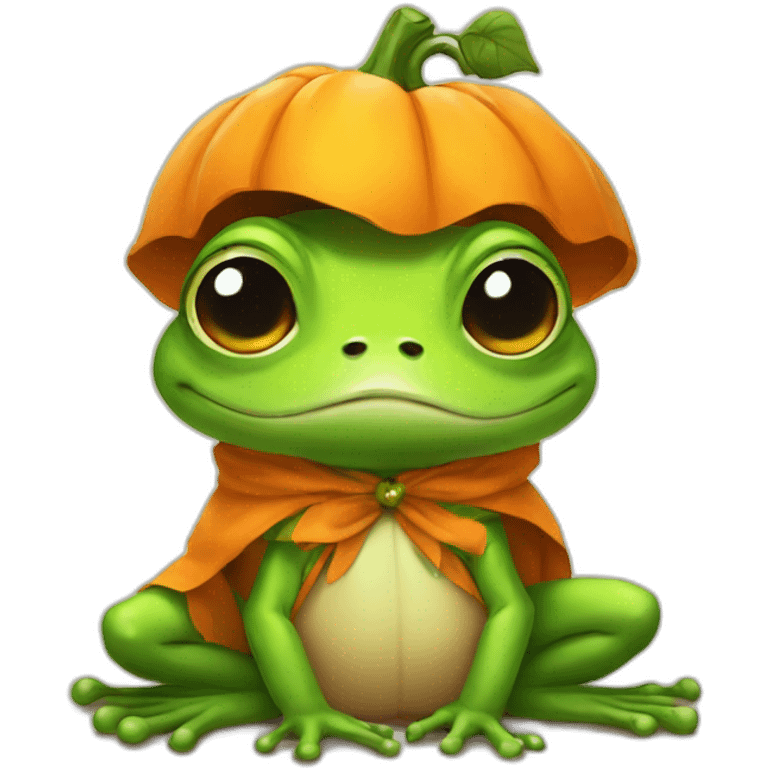 chibi frog dressed like pumpkin emoji