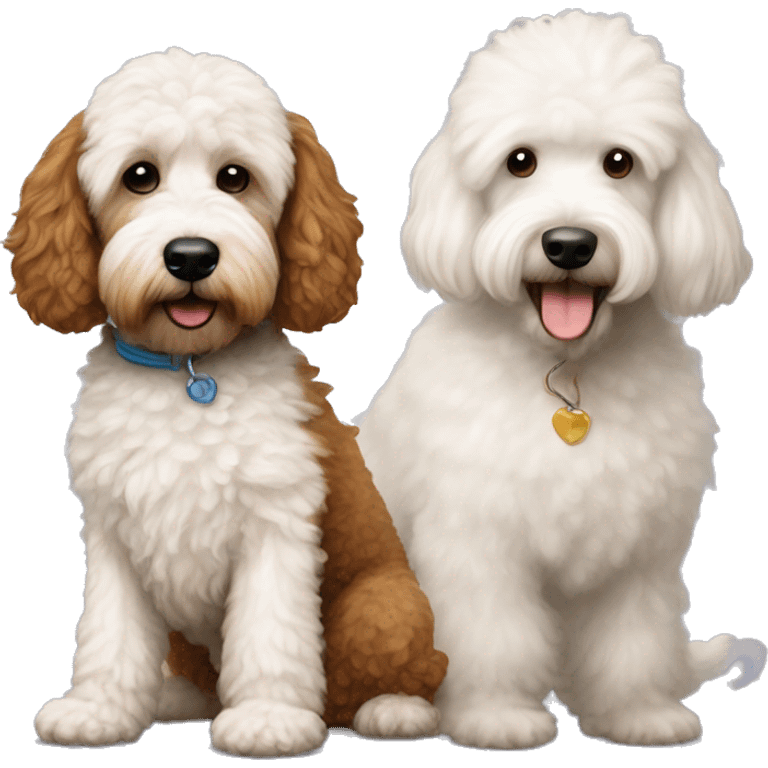 Brown golden doodle and little white poodle emoji