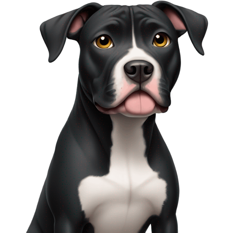 Black pit bull dog with white accents looking nervous emoji