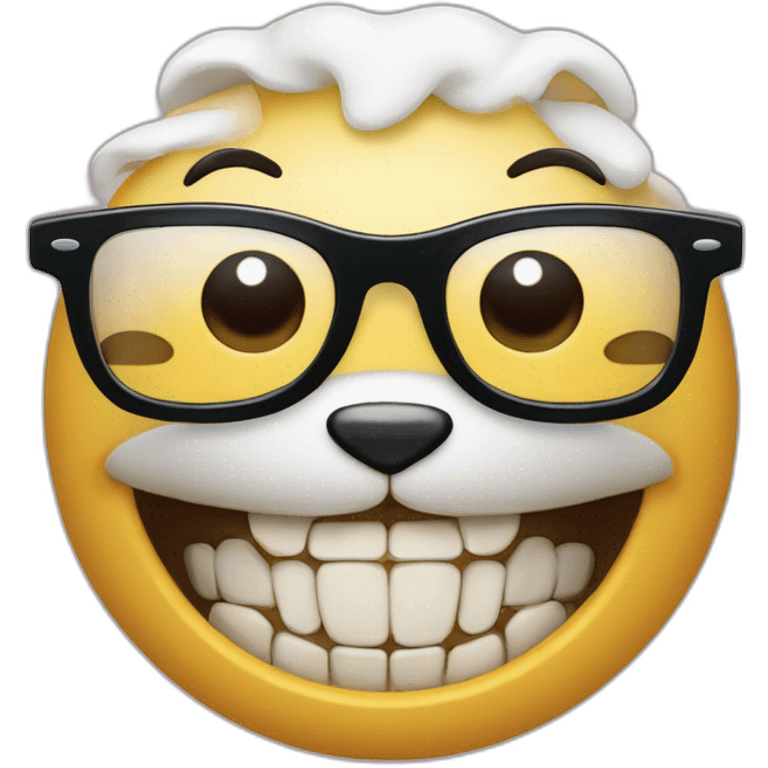 Itello avec Des dents de lapins, un appareil dentaire et des lunettes qui lève le doigt emoji