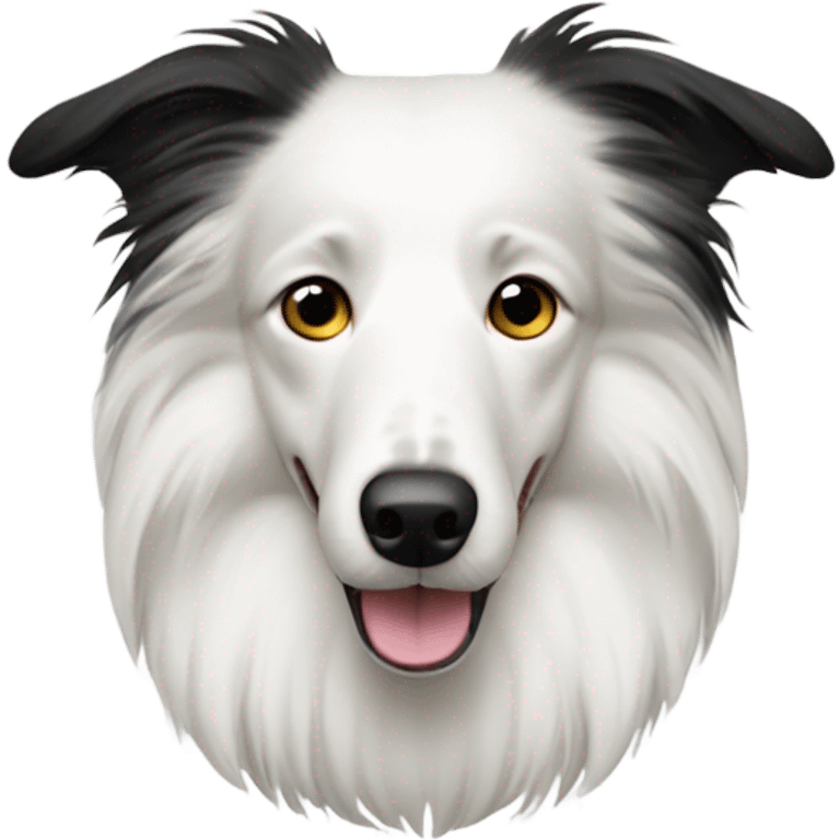 White collie with black spot over eye emoji