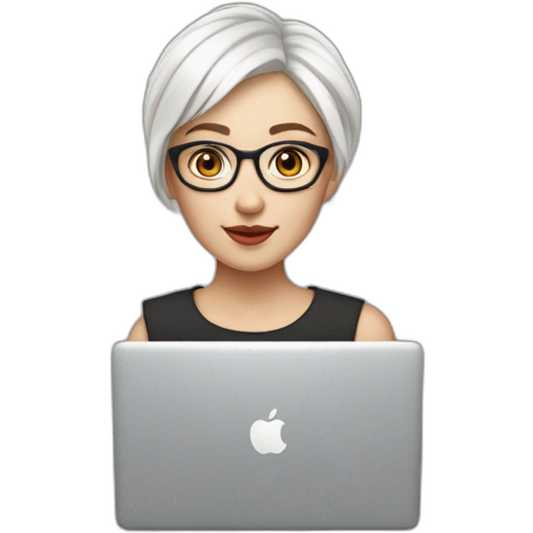 it-programmer-girl-white-short-hair-with-macbook without glassesshort emoji