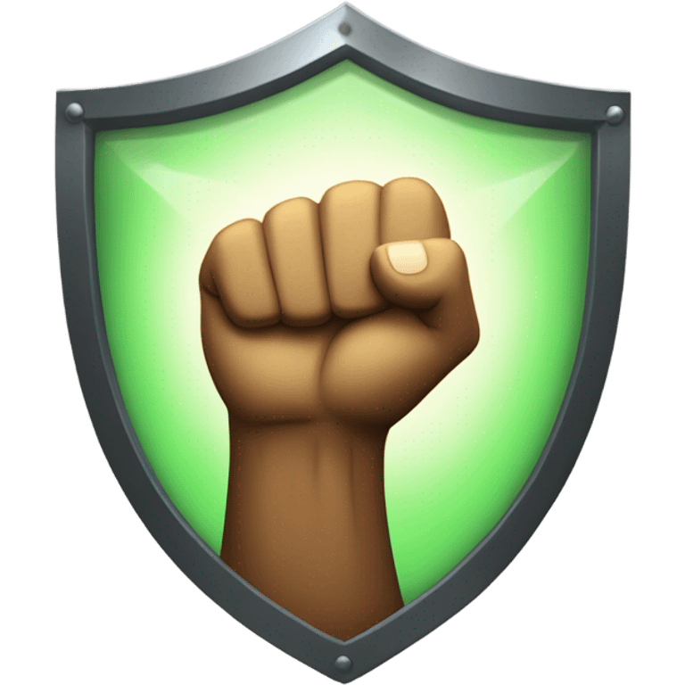 A bold fist raised confidently in front of a glowing shield. emoji