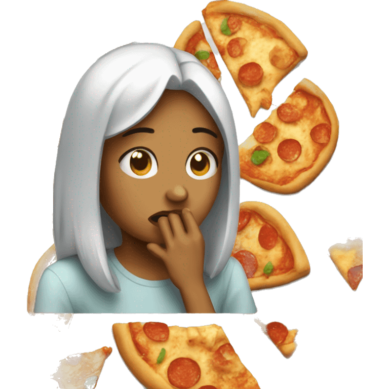 Girl crying eating pizza emoji