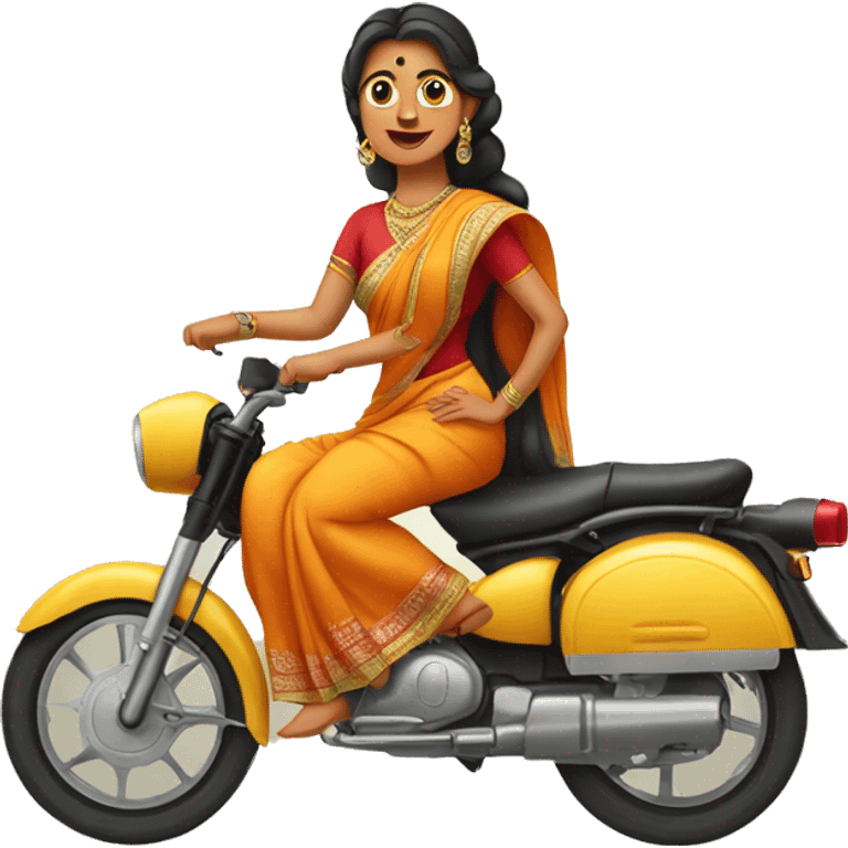 A desi women wearing saree and riding bike emoji